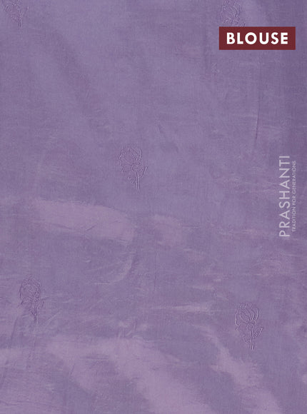 Semi tussar saree pastel lavender with floral embroidery work and applique work border