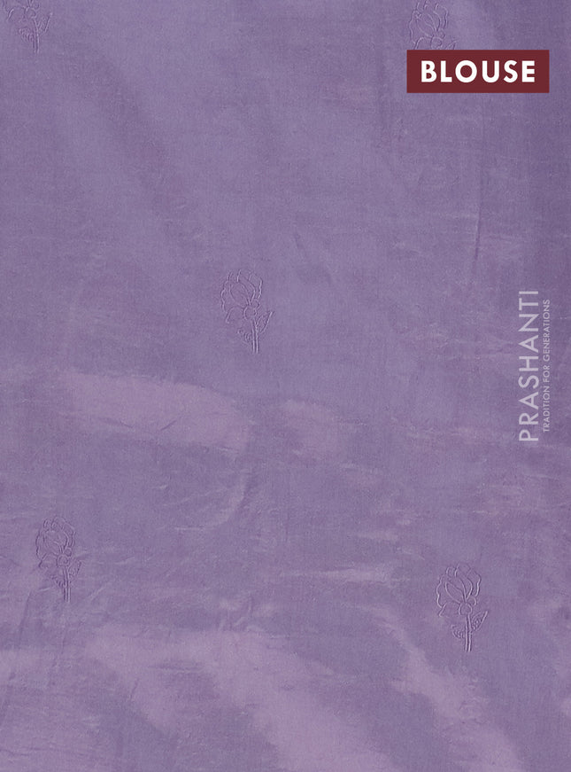 Semi tussar saree pastel lavender with floral embroidery work and applique work border