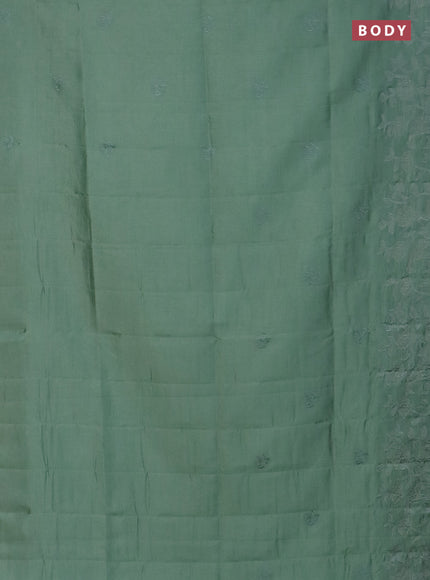 Semi tussar saree pastel green with floral embroidery work and applique work border
