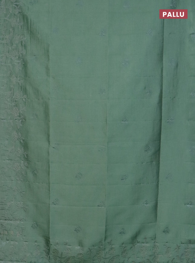Semi tussar saree pastel green with floral embroidery work and applique work border
