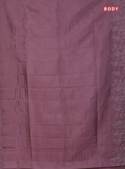 Semi tussar saree pastel pink with floral embroidery work and applique work border
