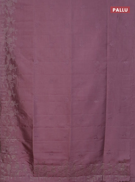 Semi tussar saree pastel pink with floral embroidery work and applique work border