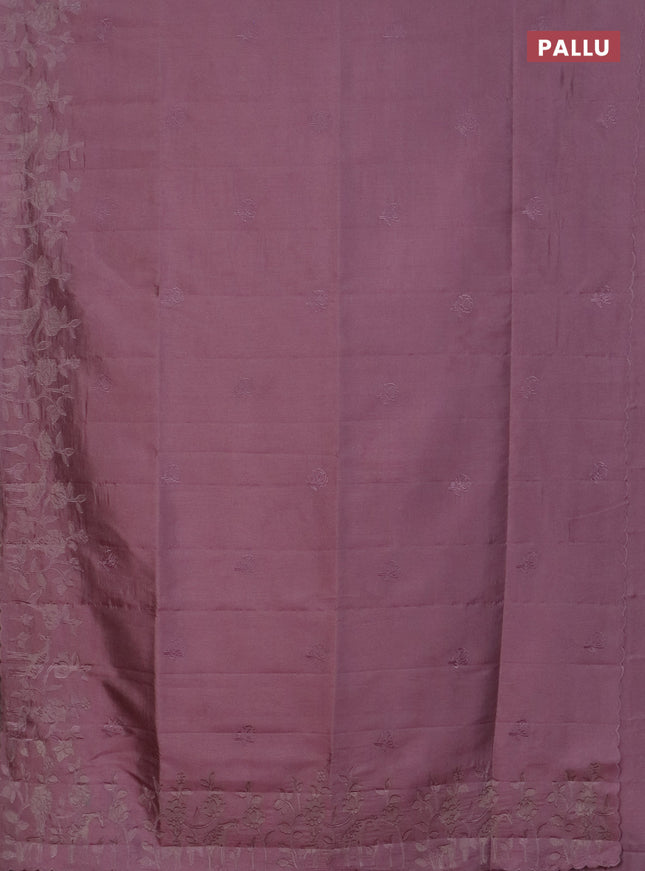 Semi tussar saree pastel pink with floral embroidery work and applique work border
