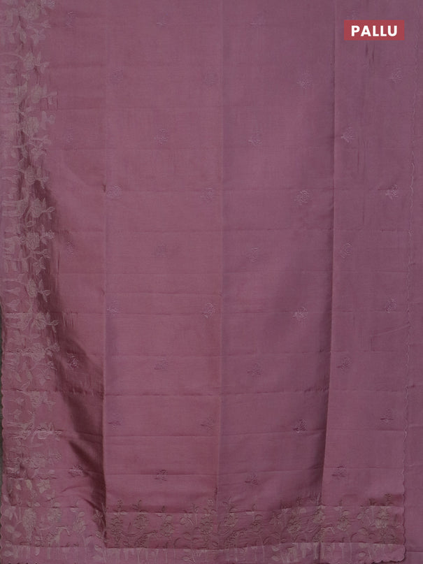 Semi tussar saree pastel pink with floral embroidery work and applique work border