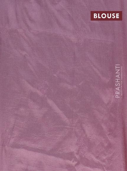Semi tussar saree pastel pink with floral embroidery work and applique work border