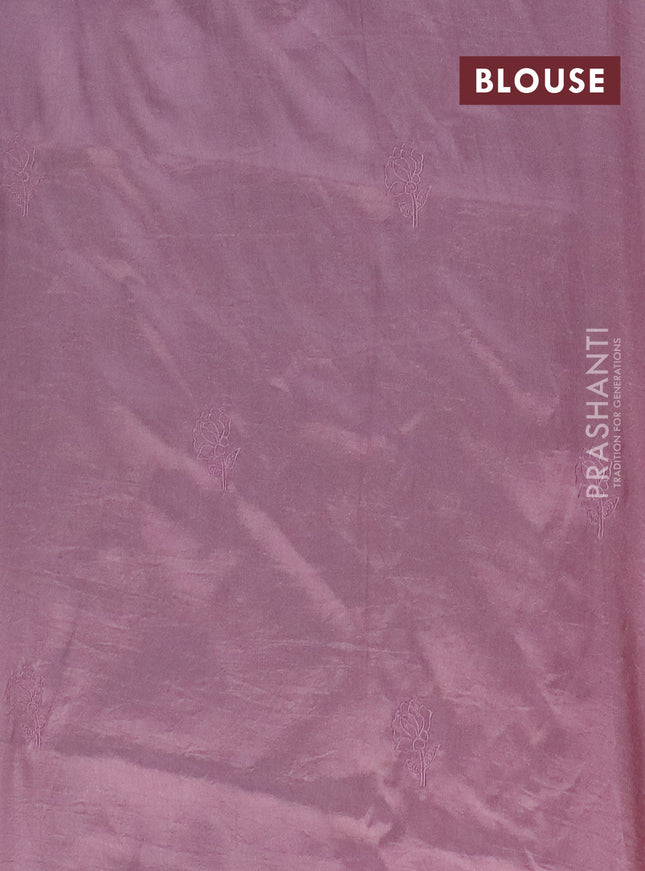 Semi tussar saree pastel pink with floral embroidery work and applique work border