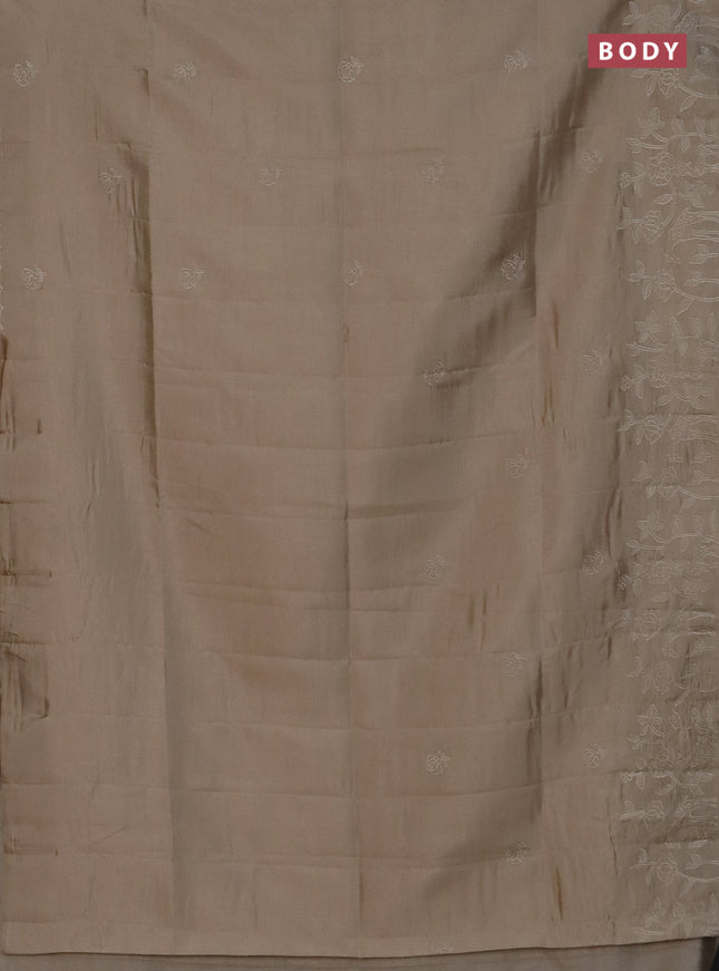 Semi tussar saree beige with floral embroidery work and applique work border