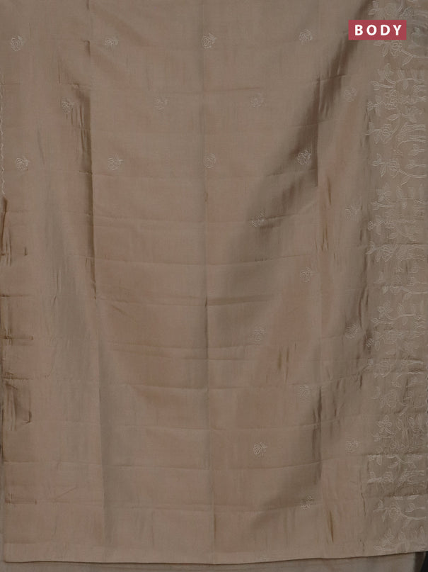 Semi tussar saree beige with floral embroidery work and applique work border