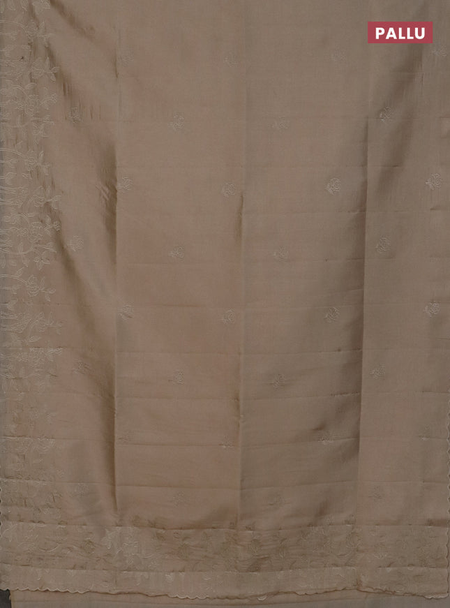Semi tussar saree beige with floral embroidery work and applique work border