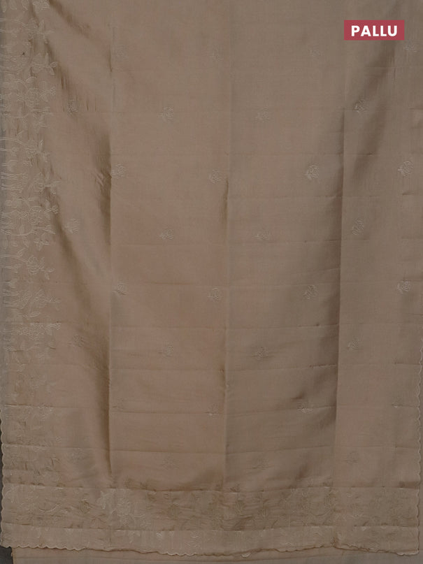 Semi tussar saree beige with floral embroidery work and applique work border