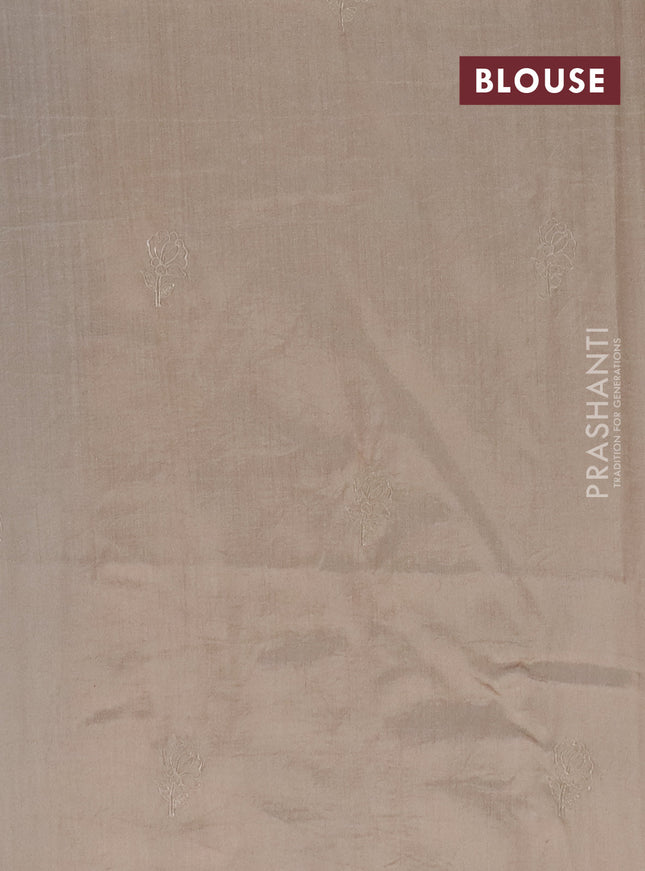 Semi tussar saree beige with floral embroidery work and applique work border