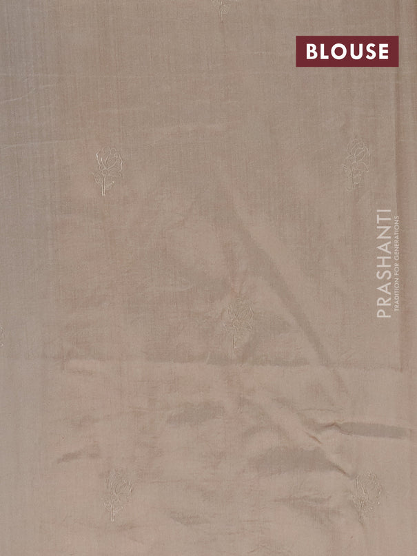 Semi tussar saree beige with floral embroidery work and applique work border