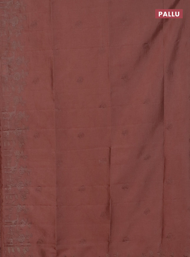 Semi tussar saree pastel peach with floral embroidery work and applique work border