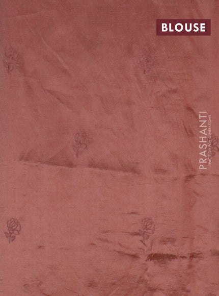 Semi tussar saree pastel peach with floral embroidery work and applique work border