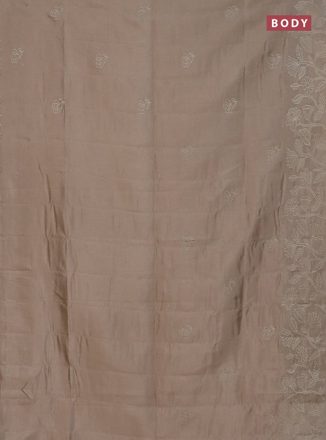 Semi tussar saree beige with floral embroidery work and applique work border