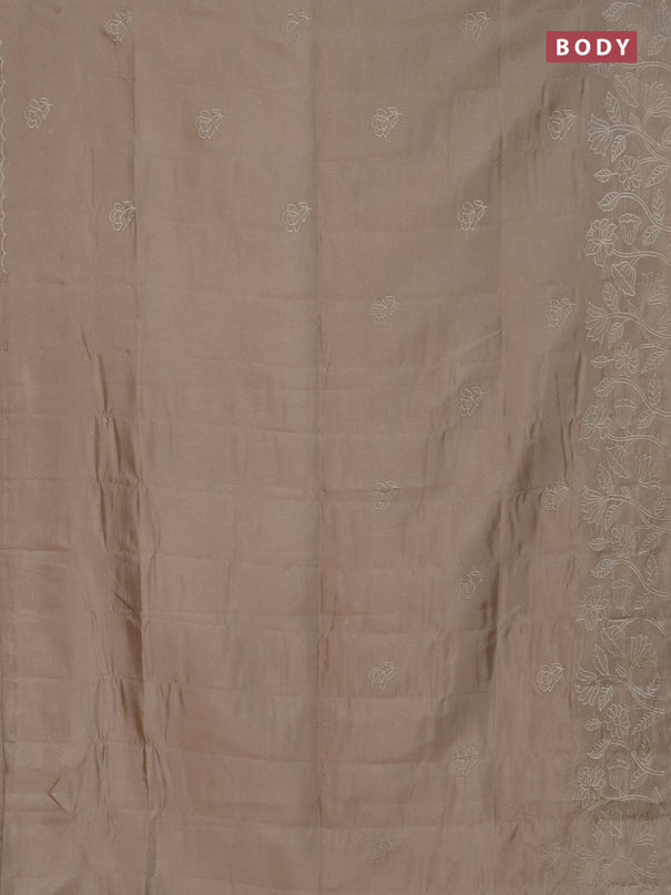 Semi tussar saree beige with floral embroidery work and applique work border