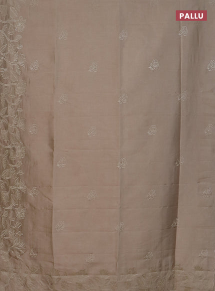 Semi tussar saree beige with floral embroidery work and applique work border