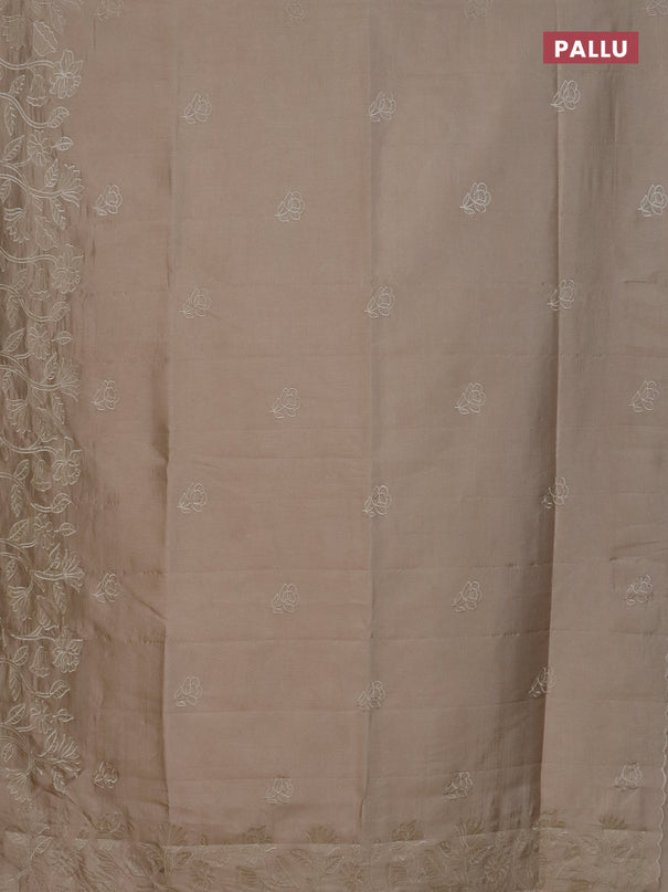 Semi tussar saree beige with floral embroidery work and applique work border