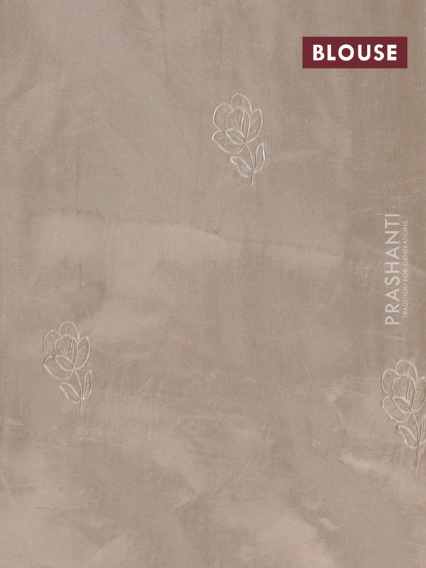 Semi tussar saree beige with floral embroidery work and applique work border
