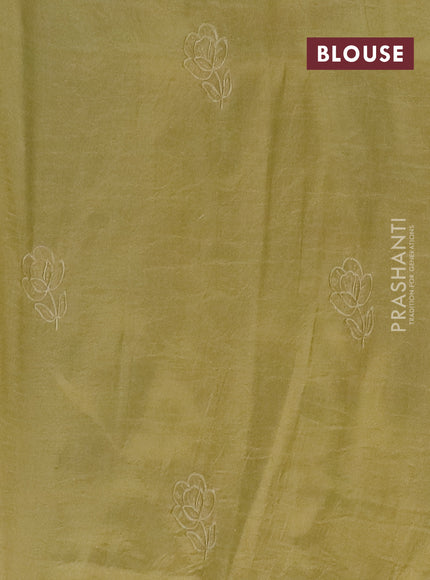 Semi tussar saree mustard shade with floral embroidery work and applique work border