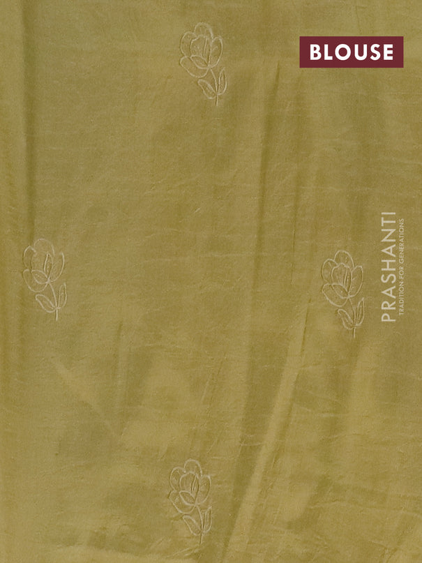 Semi tussar saree mustard shade with floral embroidery work and applique work border