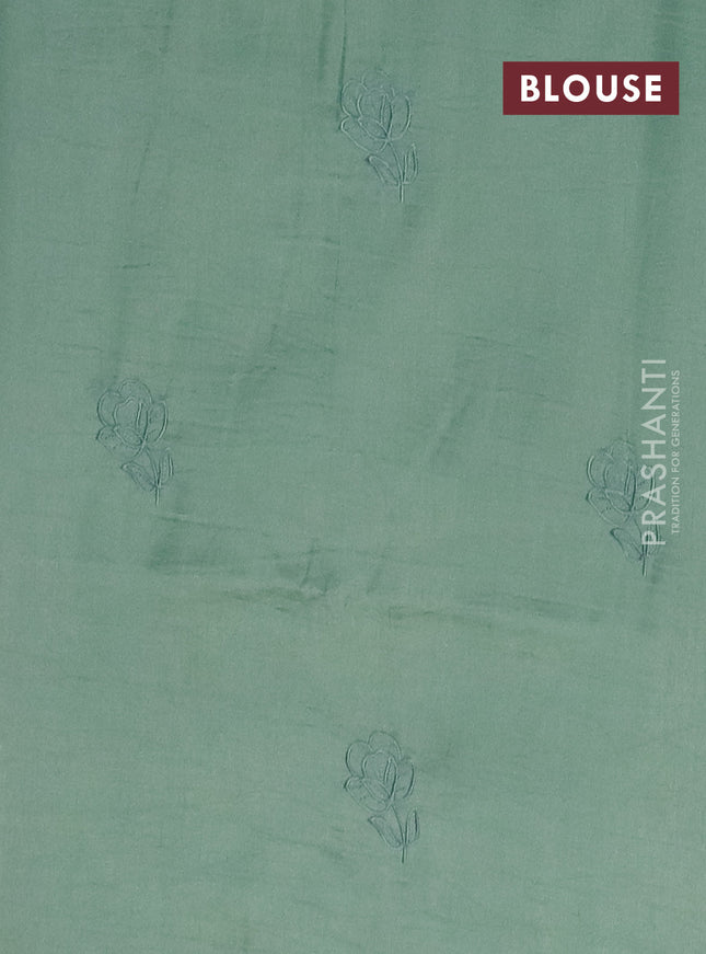 Semi tussar saree pastel green with floral embroidery work and applique work border