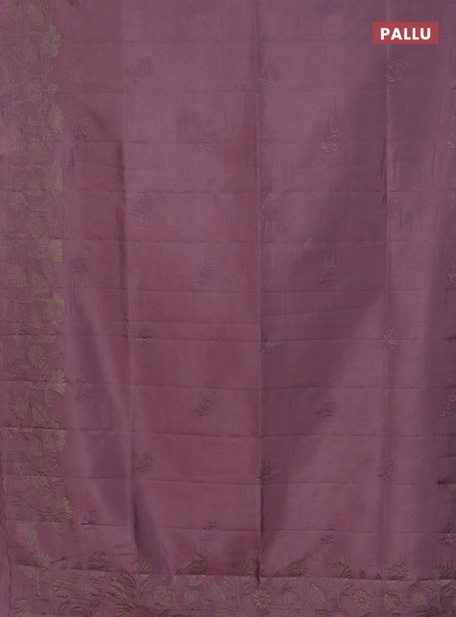 Semi tussar saree pastel pink with floral embroidery work and applique work border