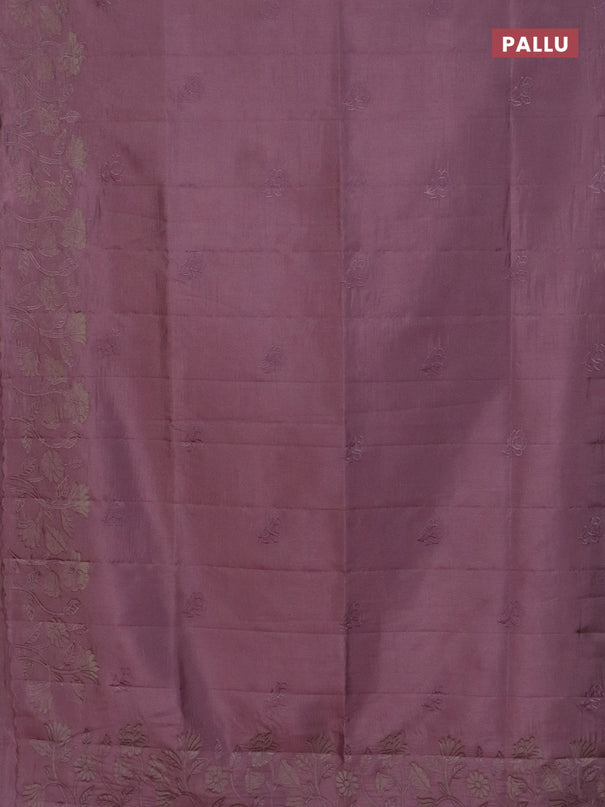 Semi tussar saree pastel pink with floral embroidery work and applique work border