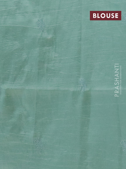 Semi tussar saree pastel green with floral embroidery work and applique work border