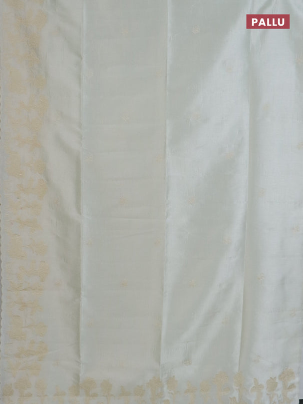 Semi tussar saree cream with floral embroidery work and applique work border