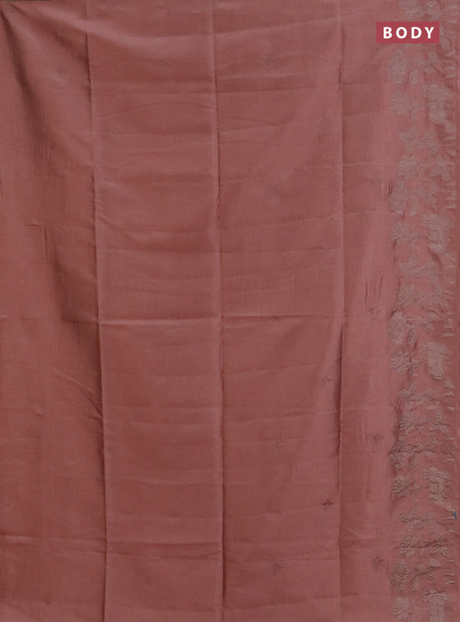 Semi tussar saree pastel peach with floral embroidery work and applique work border