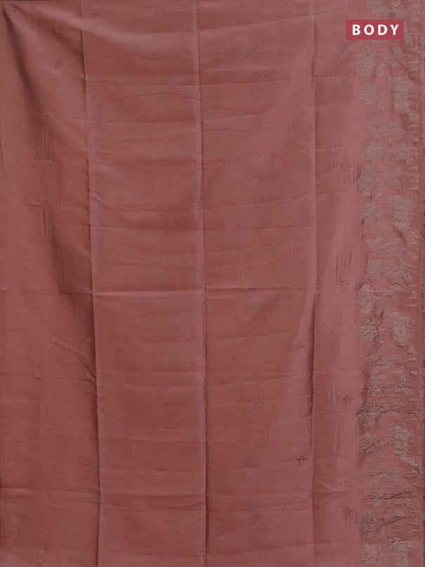 Semi tussar saree pastel peach with floral embroidery work and applique work border