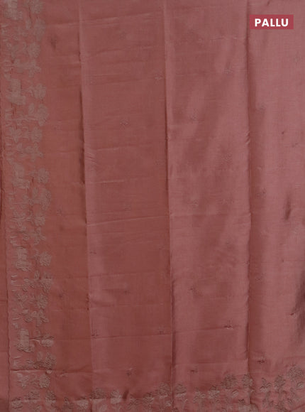 Semi tussar saree pastel peach with floral embroidery work and applique work border