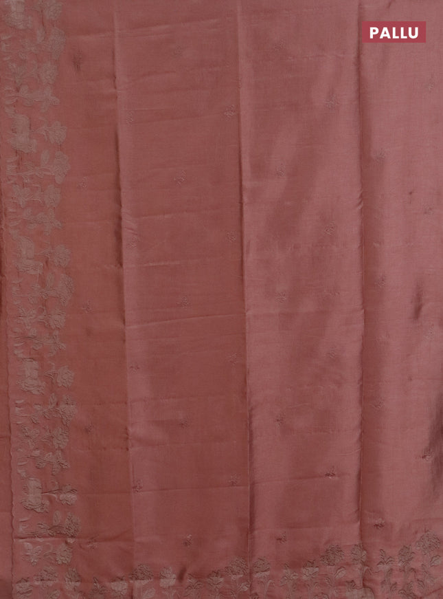 Semi tussar saree pastel peach with floral embroidery work and applique work border