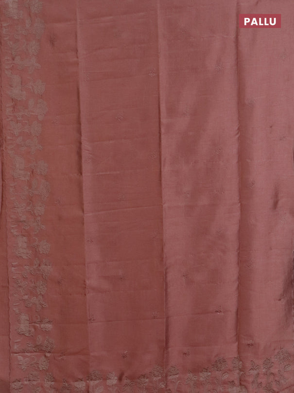 Semi tussar saree pastel peach with floral embroidery work and applique work border