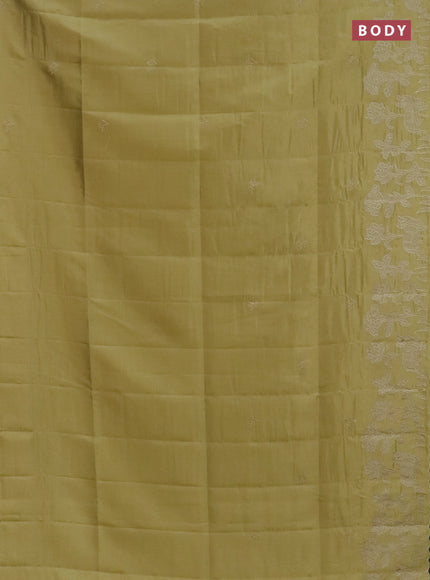 Semi tussar saree mustard shade with floral embroidery work and applique work border