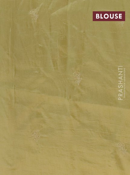 Semi tussar saree mustard shade with floral embroidery work and applique work border
