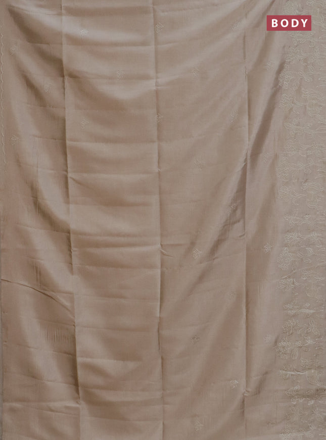 Semi tussar saree beige with floral embroidery work and applique work border