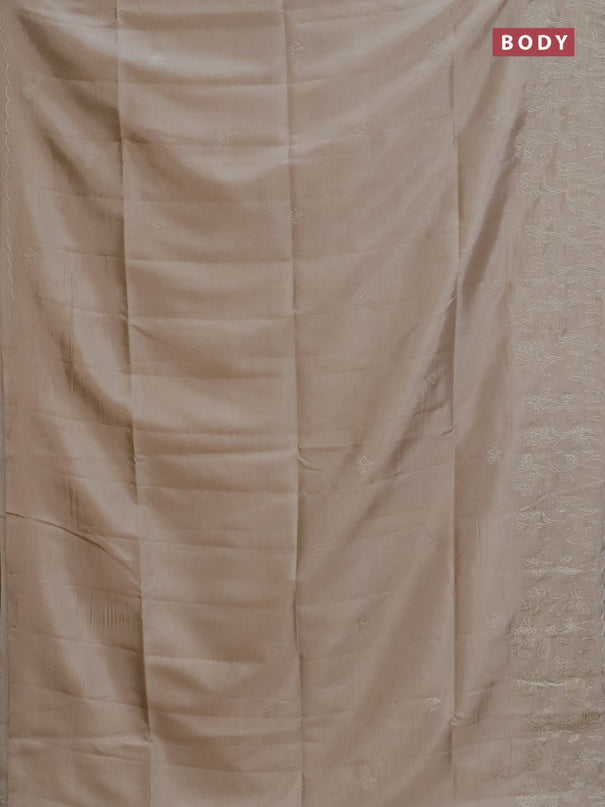 Semi tussar saree beige with floral embroidery work and applique work border