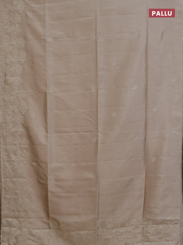 Semi tussar saree beige with floral embroidery work and applique work border
