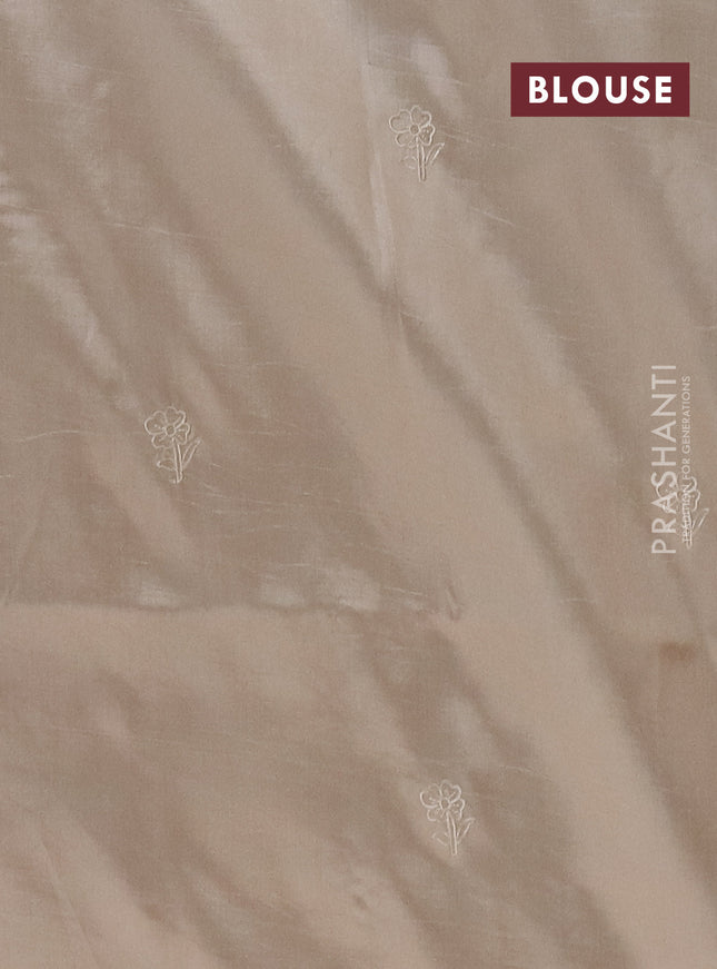 Semi tussar saree beige with floral embroidery work and applique work border