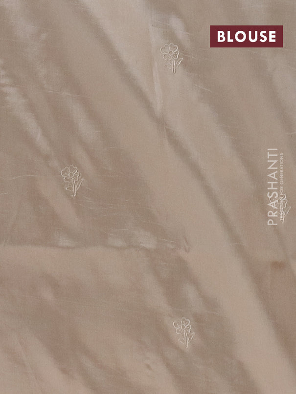 Semi tussar saree beige with floral embroidery work and applique work border