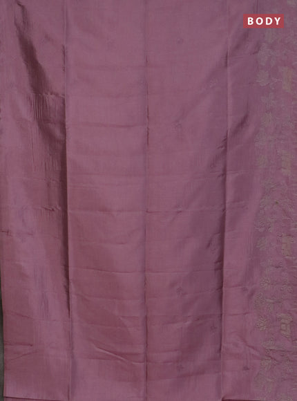 Semi tussar saree pastel pink with floral embroidery work and applique work border