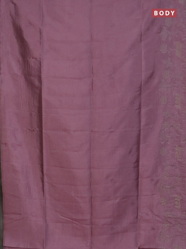 Semi tussar saree pastel pink with floral embroidery work and applique work border