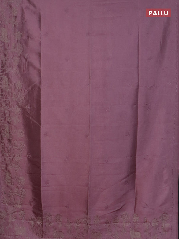 Semi tussar saree pastel pink with floral embroidery work and applique work border