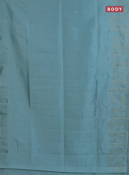 Semi tussar saree pastel blue with floral embroidery work and applique work border