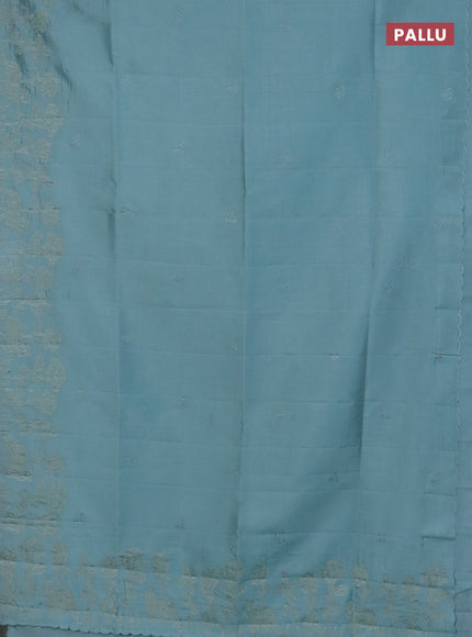 Semi tussar saree pastel blue with floral embroidery work and applique work border
