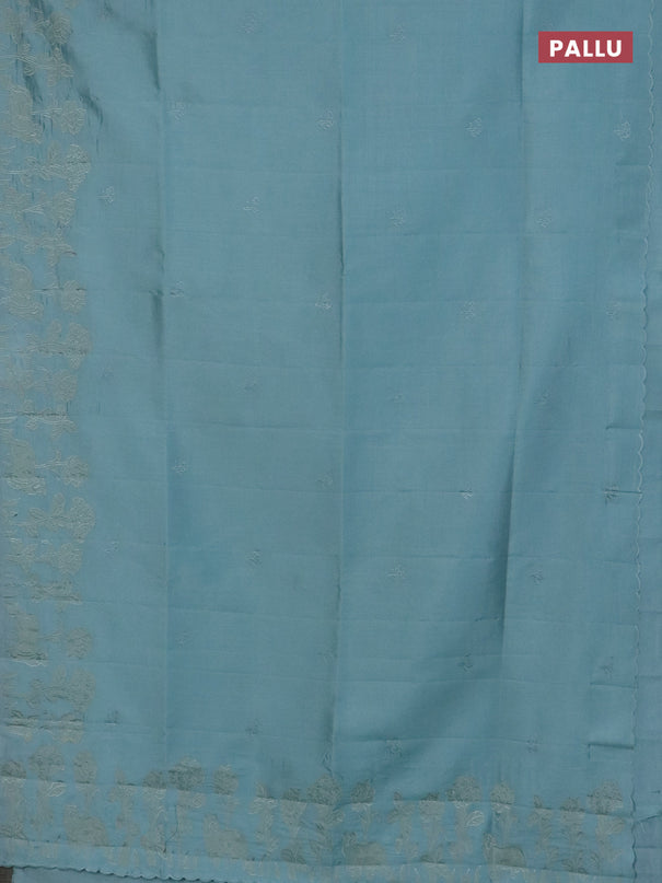 Semi tussar saree pastel blue with floral embroidery work and applique work border