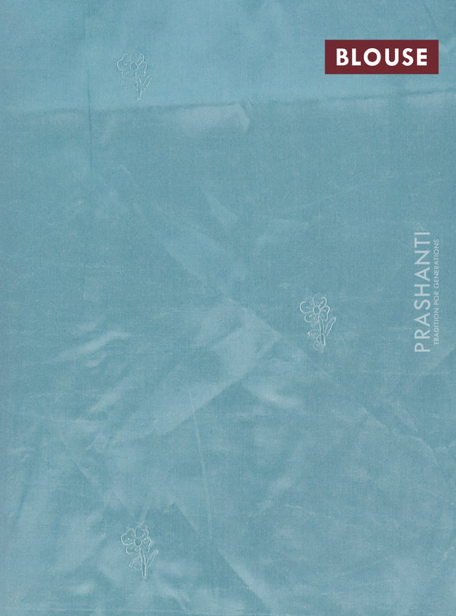 Semi tussar saree pastel blue with floral embroidery work and applique work border