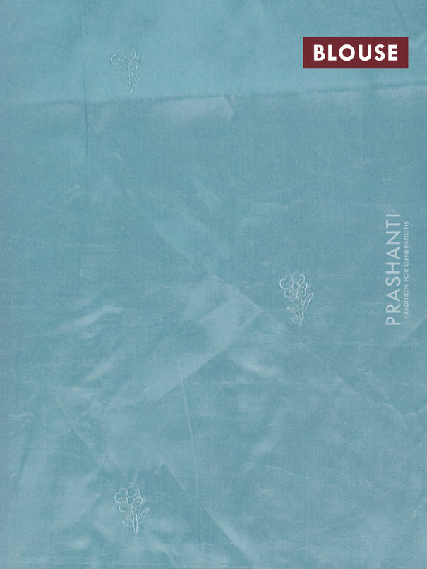 Semi tussar saree pastel blue with floral embroidery work and applique work border